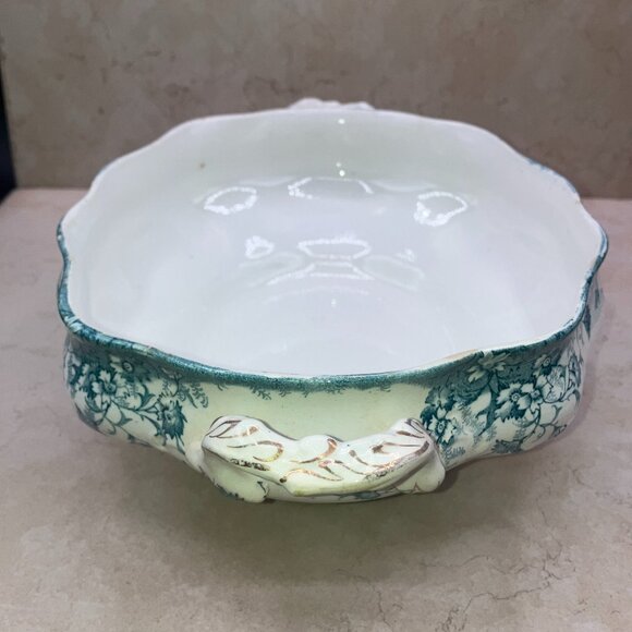 ANTIQUE New Wharf Pottery Covered Vegetable Dish Transfer Ware 1878-1894 - Picture 11 of 13